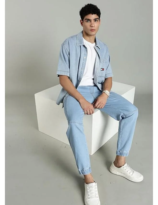 inkd Men's Regular Fit Joggers - Mid -Rise | Cotton Blend | Stretchable Fabric| Elasticated Waistband | Jeans for Men